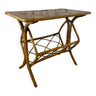 Vintage rattan coffee table with magazine racks