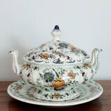 Rare - Earthenware soup tureen HB Quaregnon, floral decoration signed Hubert Becquet