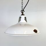 Lampe à suspension industrielle en émail blanc de Thorlux, années 1960