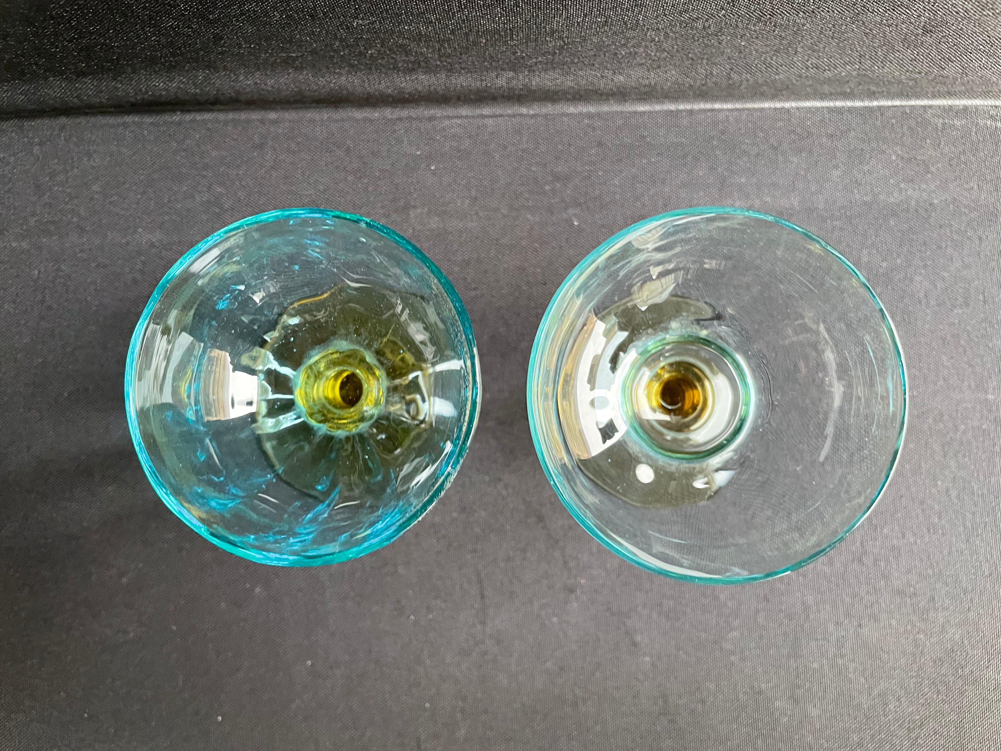 Glassware-crystallery of Portieux - 1 broc and 2 glasses - Napoleon III - Colored blown glass - G