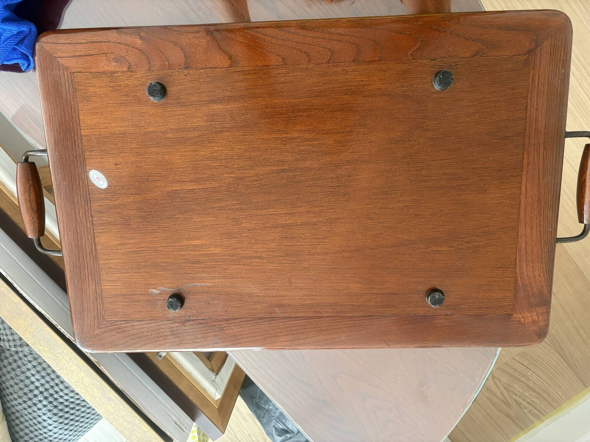 Pair of folding serving tables Grange in wood and wrought iron