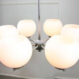 Lustre vintage en chrome et opaline, italie, 1970s