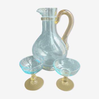 1 broc et 2 verres Napoléon III Verrerie-cristallerie de Portieux