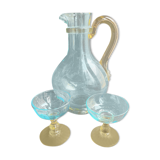 Glassware-crystallery of Portieux - 1 broc and 2 glasses - Napoleon III - Colored blown glass - G