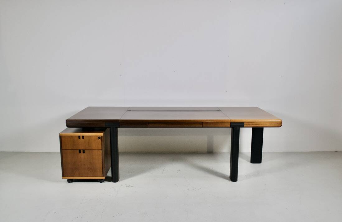 Important walnut executive desk for faram 1957 italy publisher 80's