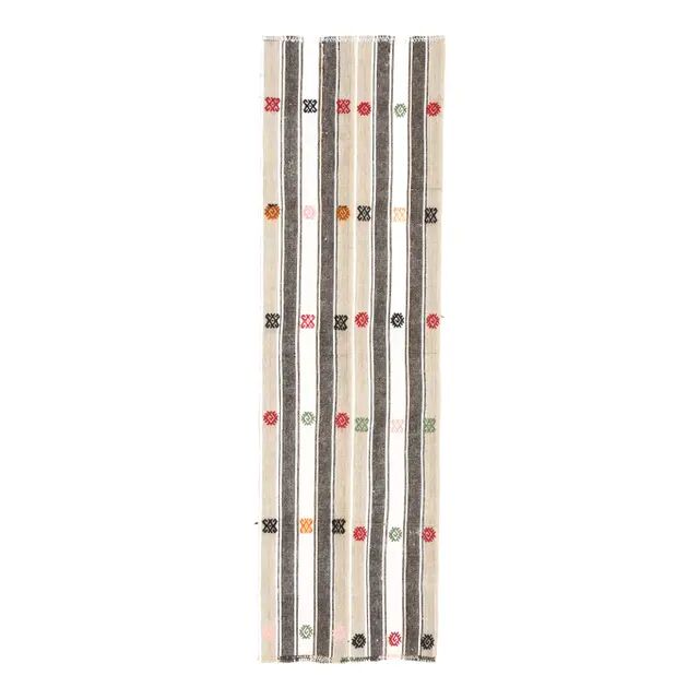 1970s Turkish Oushak Handmade Wool Cotton White Runner 70x241