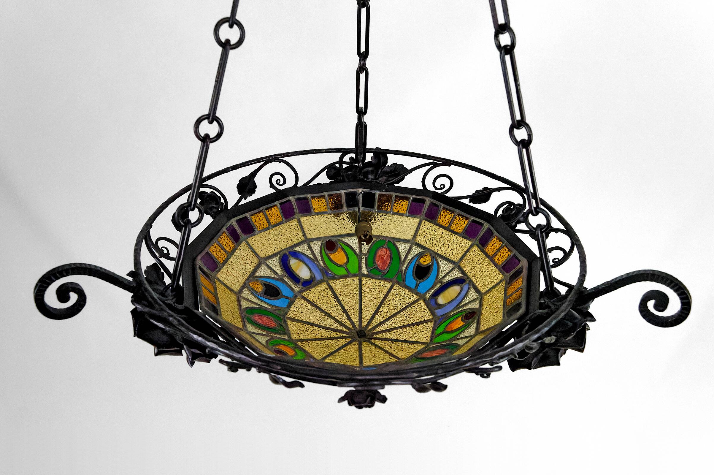 Art Deco wrought iron chandelier by Augustin Louis Calmels, France, Circa 1920