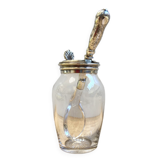 Antique Silver Metal Crystal Mustard Pot + Crystal & Silver Spoon Hallmarked