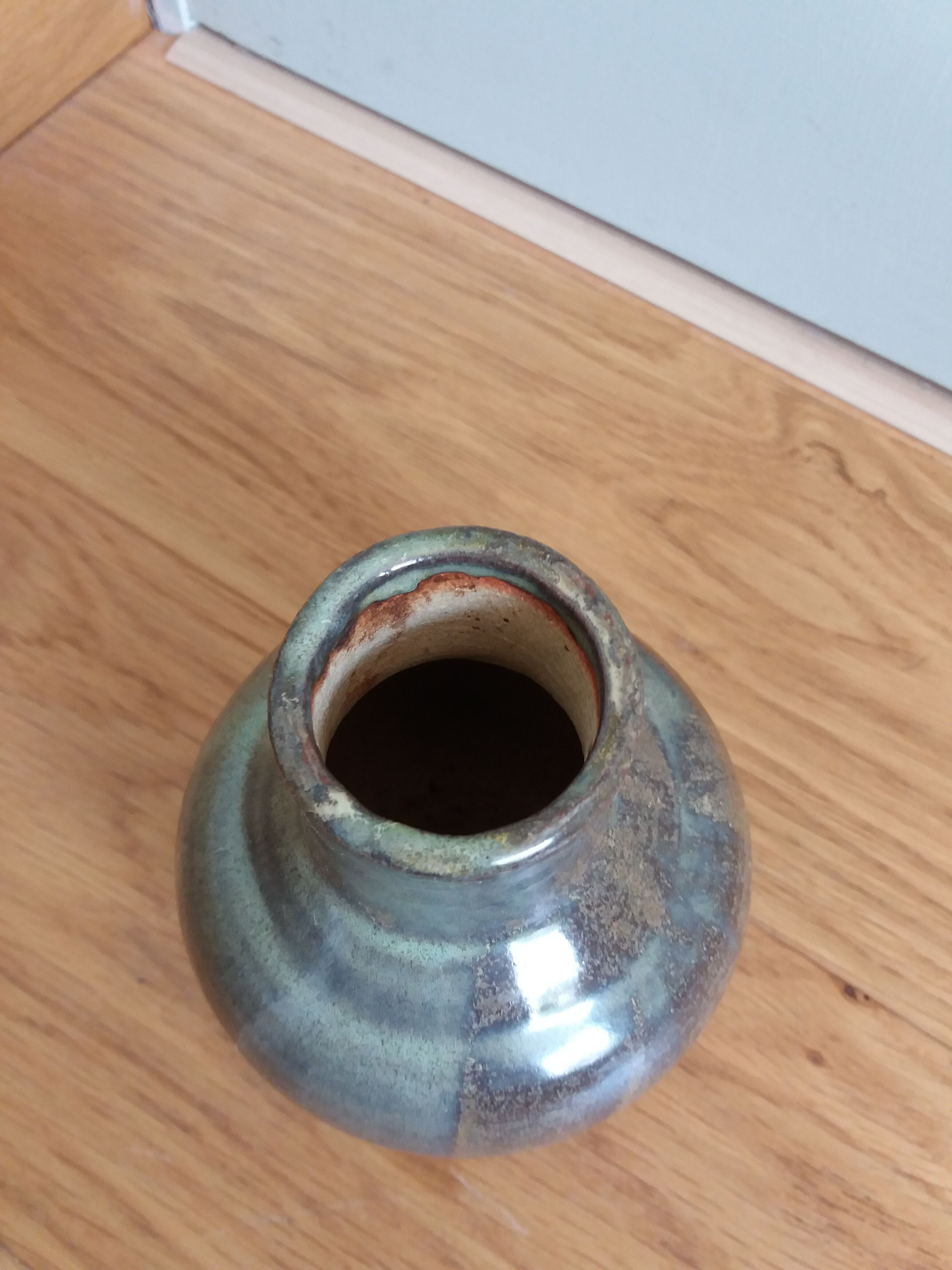 Enamelled stoneware vase signed