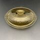 Butter dish or "little casserole" in black colored glass honeycomb pattern