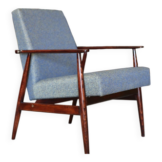 Vintage wood armchair oryginal design by Henryk Lis in 1970 Mid century modern design wood chair granola fabrics