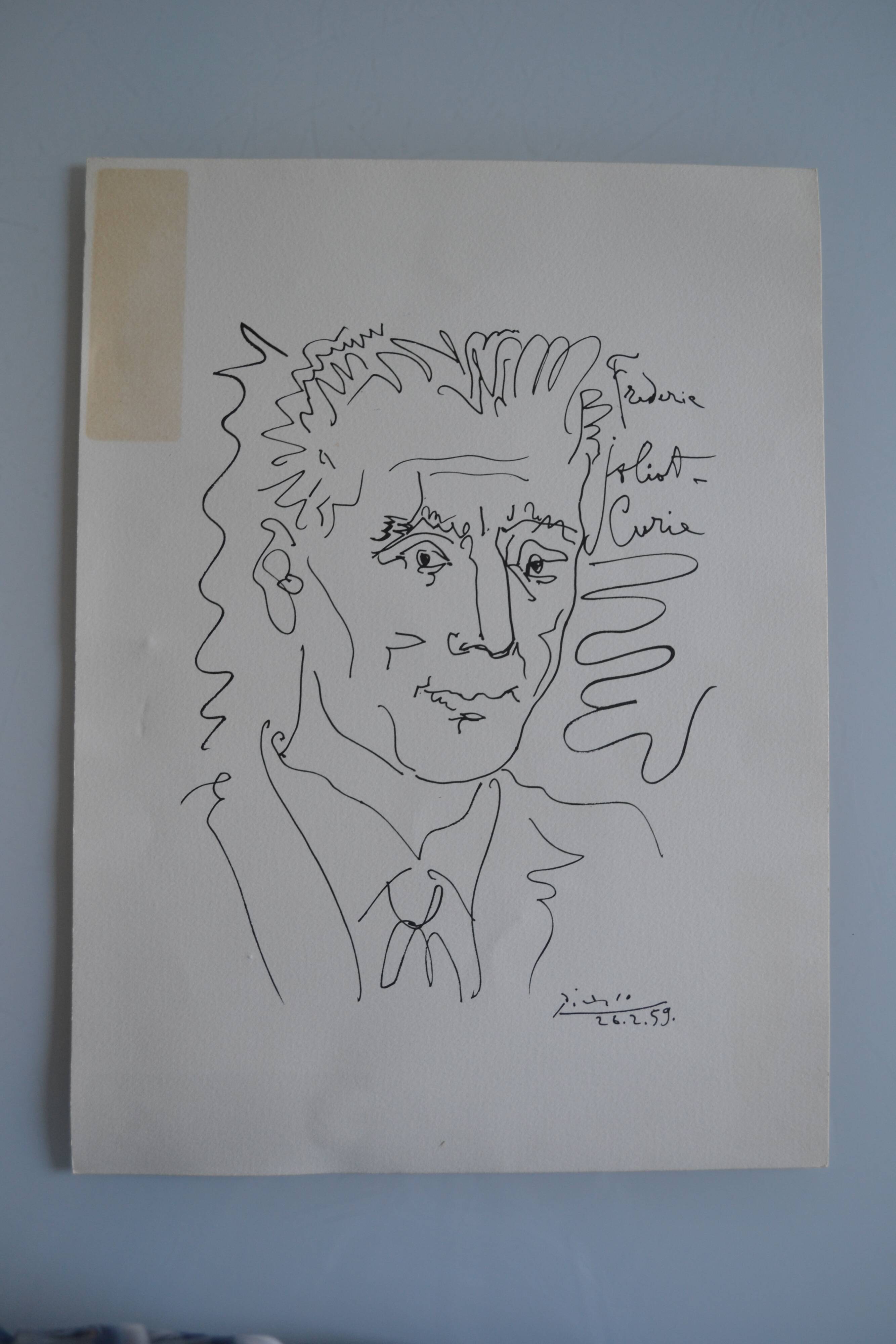 Picasso original lithograph 1959 Frédéric Joliot-Curie 38x28cm