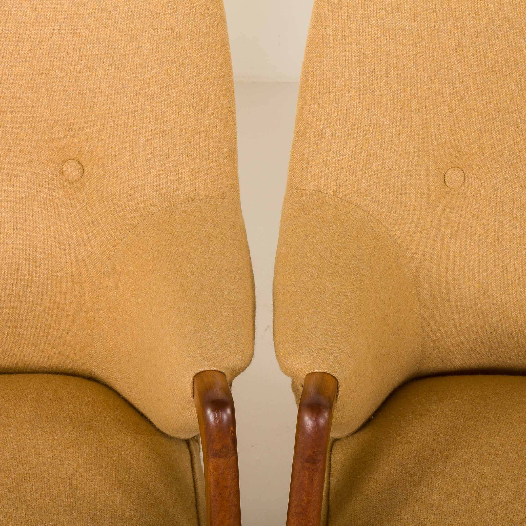 Scandinavian mid century lounge chairs in teak and wool, set of 2, 1960s