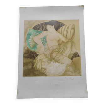 Femme au palmier bleu - lithographie originale signée à la main - Nicole Rousseau Grolée