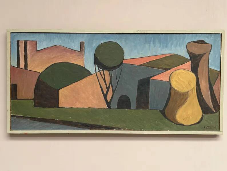 Large Original Swedish Oil on Canvas – "Spansk By" by Emil Clahr (1905–1983) – Signed – 1961 – Vintage & Framed