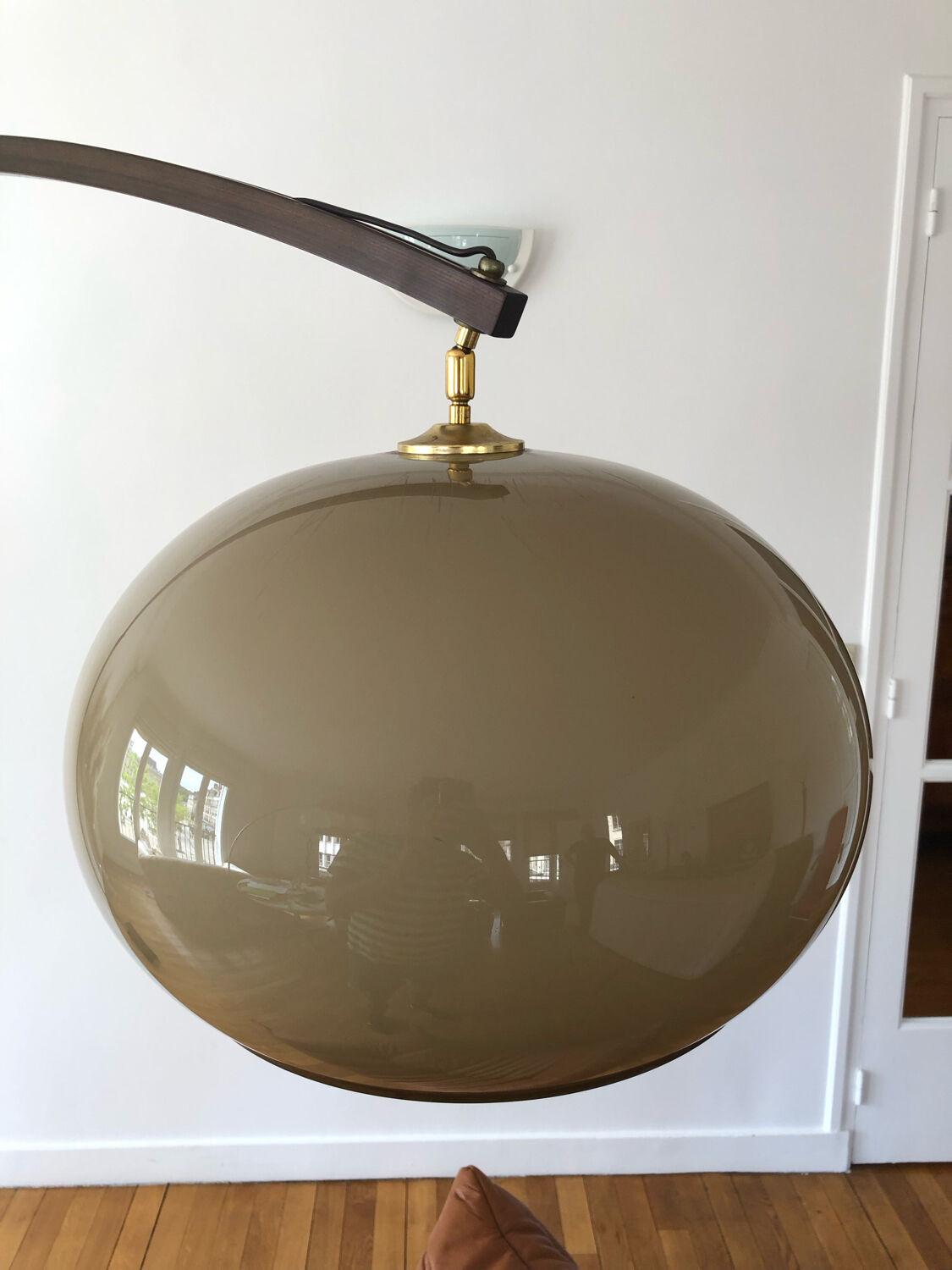 Wooden arc floor lamp circa 1970