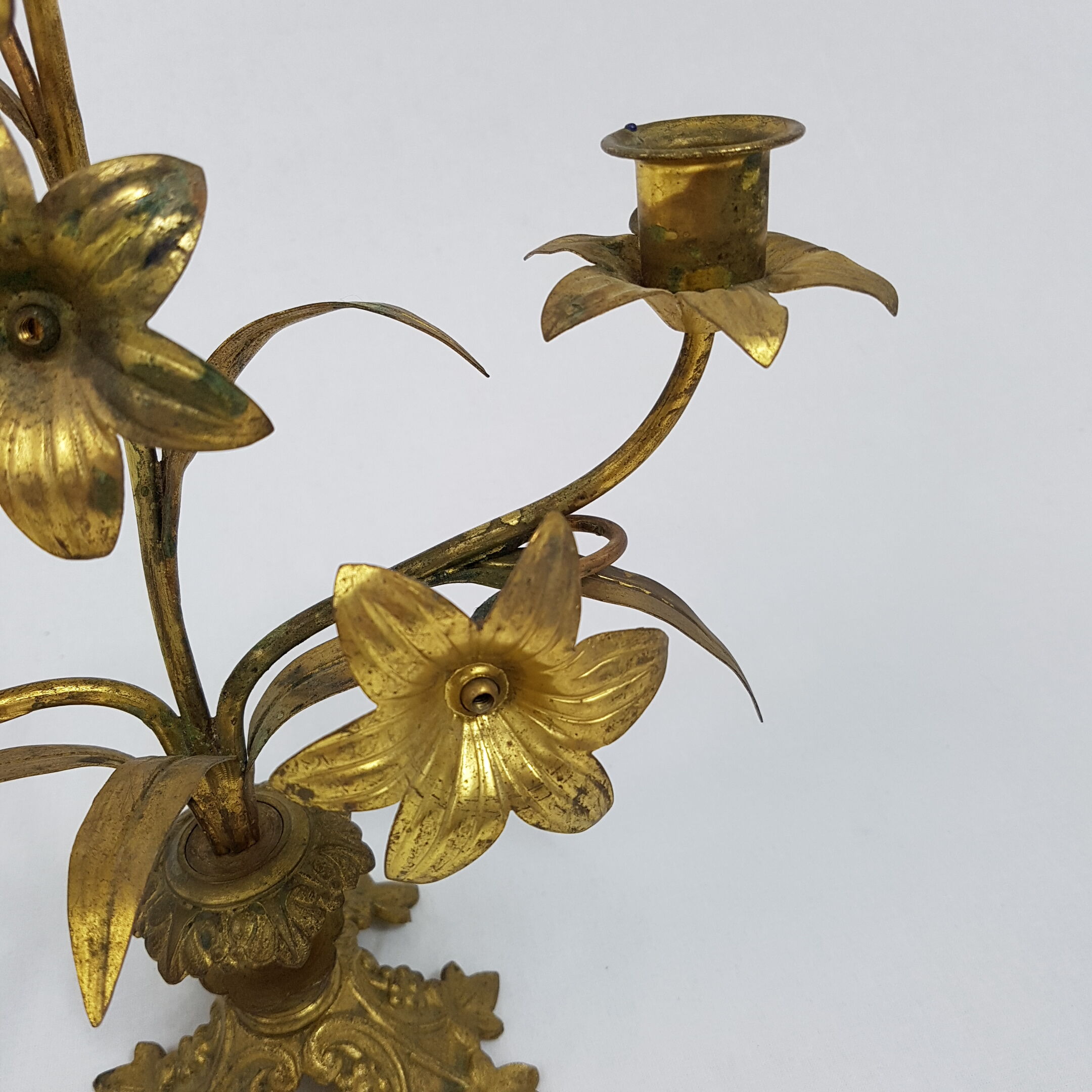 Candlestick church in bronze gold flower pattern floral lily flower