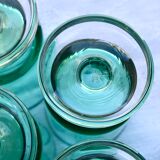 luminarc france - 7 glasses with liqueur "cavalier" of green color - vintage 70s