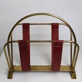 Brass and leather magazine holders, France, 50s