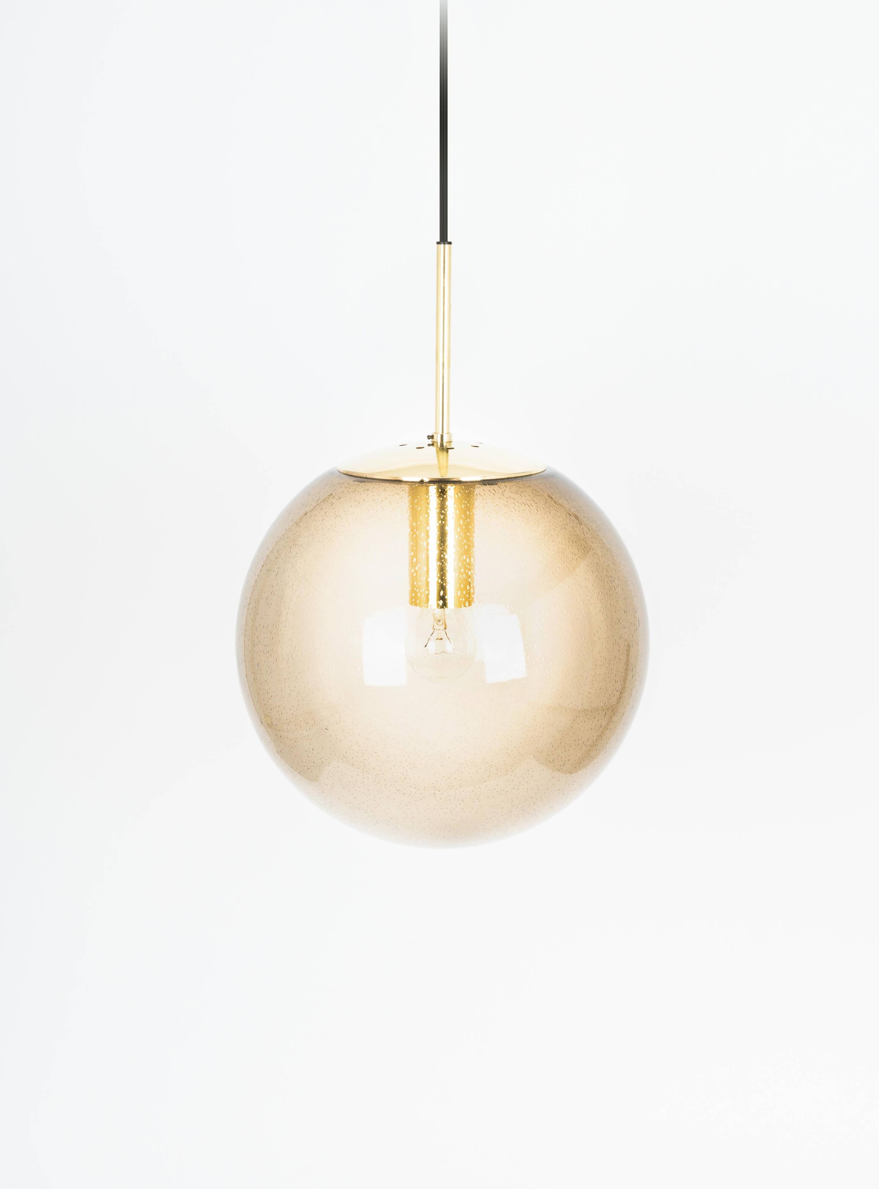 Smoked glass and brass ball pendant light Limburg, Germany, 1970s