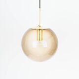 Smoked glass and brass ball pendant light Limburg, Germany, 1970s