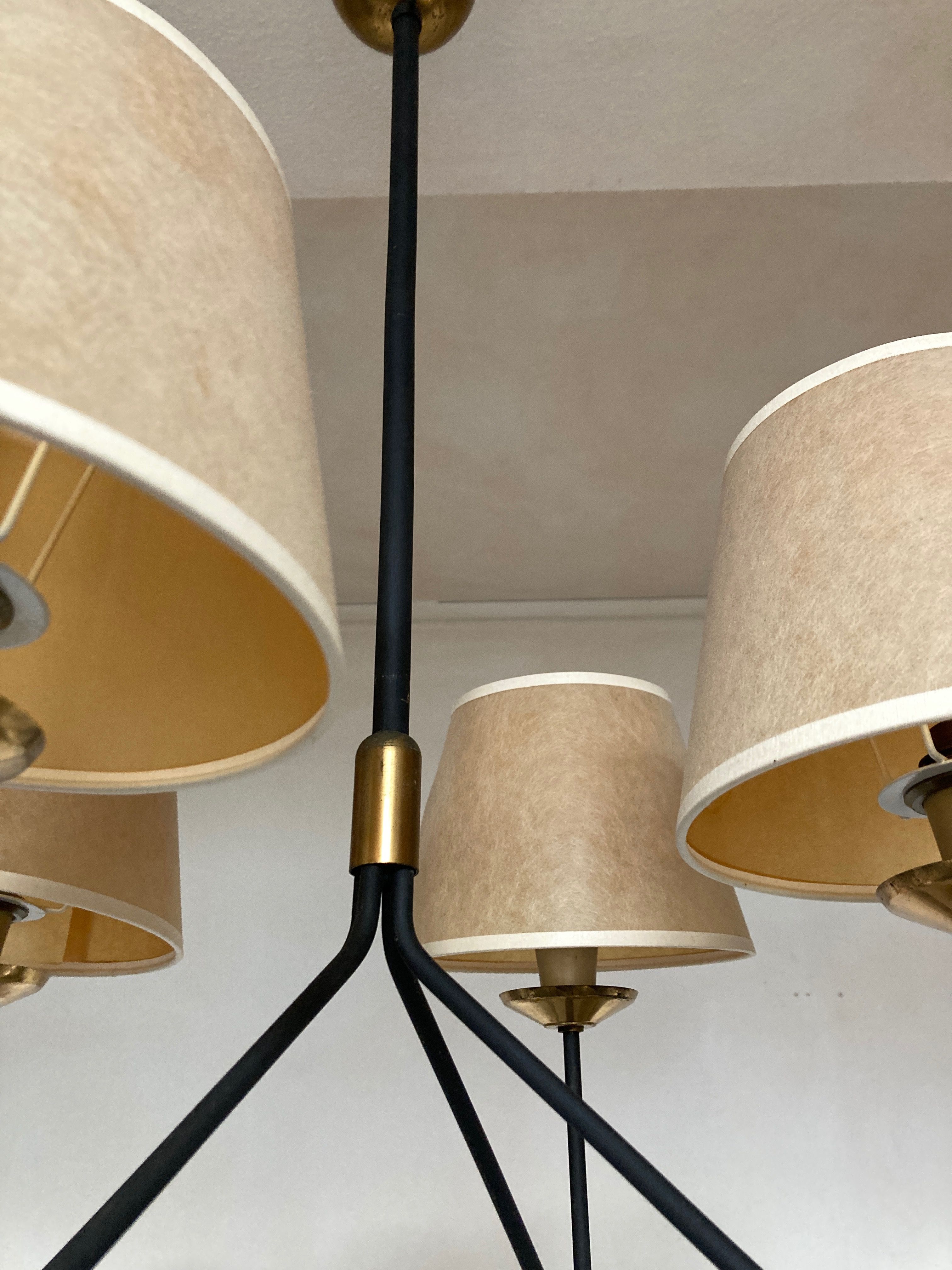 Modernist pendant lamp 1950 in the taste of Jean Royère tube and brass
