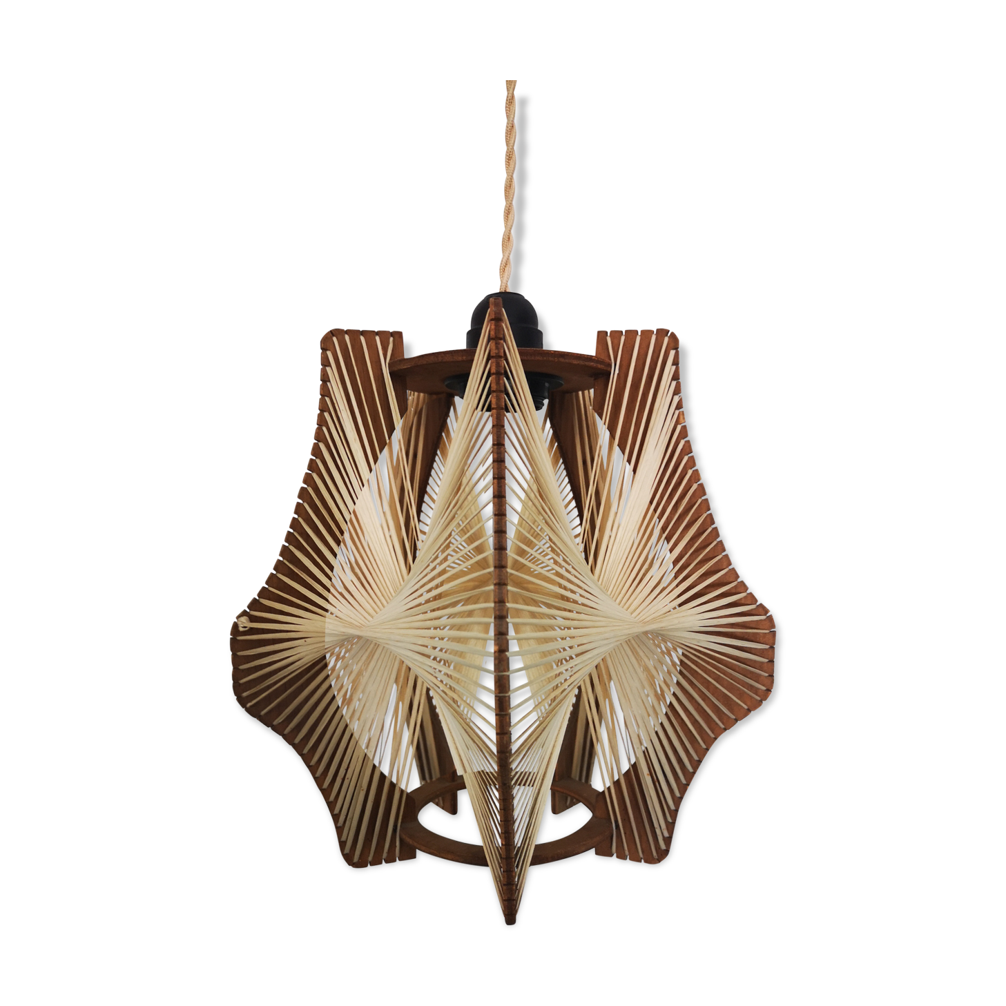 Scandinavian vintage suspension in wood and stretched wires