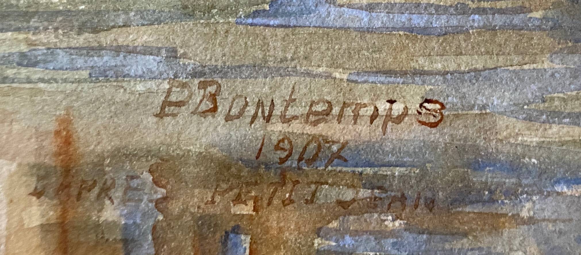 Watercolor Painting Pierre BONTEMPS (1886-1940) Seaport 1907 Brittany?