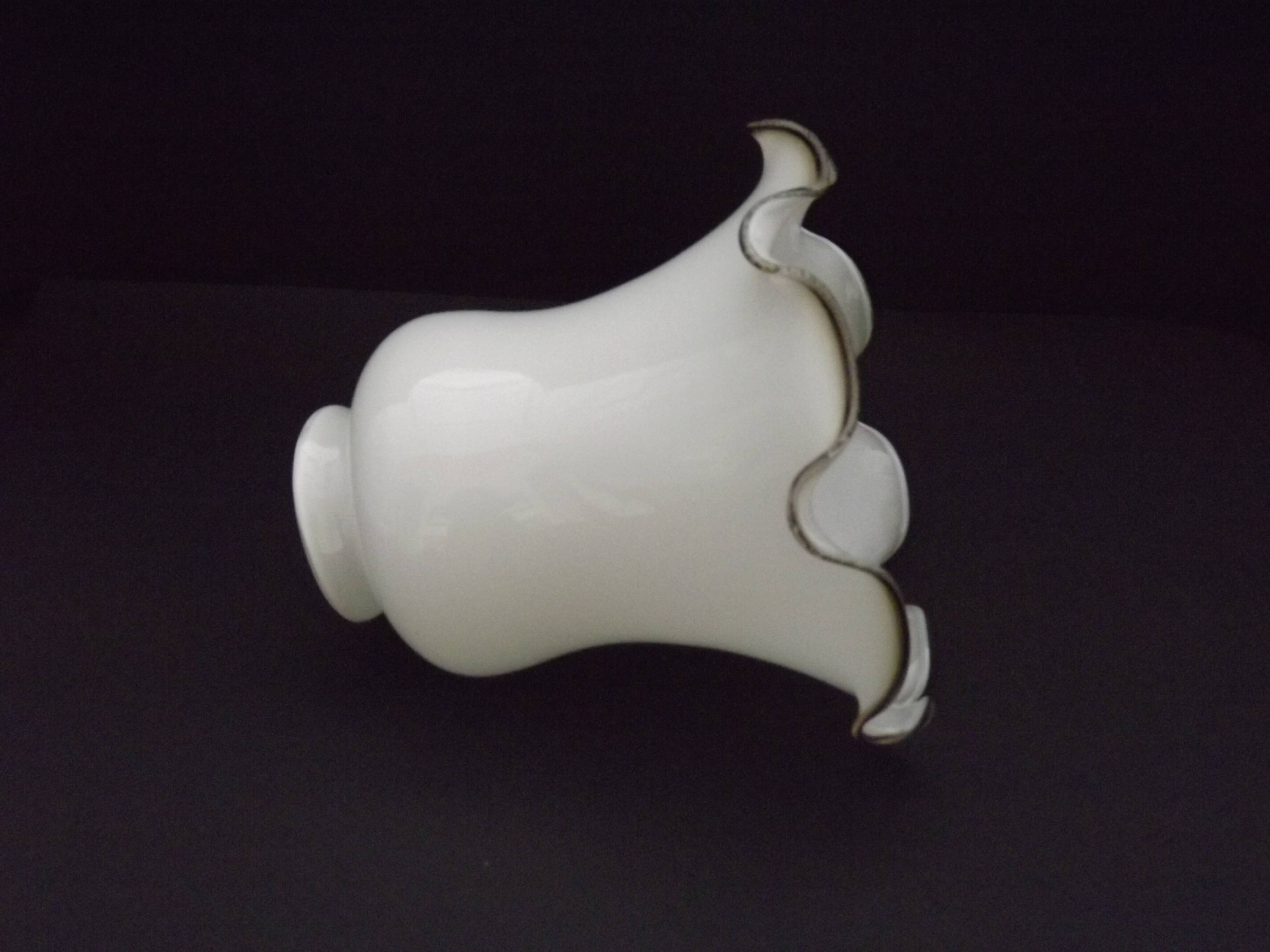 White Opaque Glass Bell Shaped Shade With Contrasting Frilled Edge