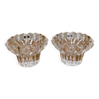Set of 2 vintage molded glass candle holders