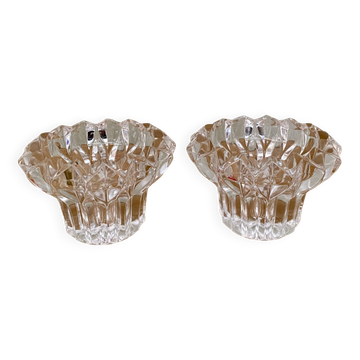 Set of 2 vintage molded glass candle holders