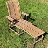 Braided wicker chaise longue, rattan and chestnut