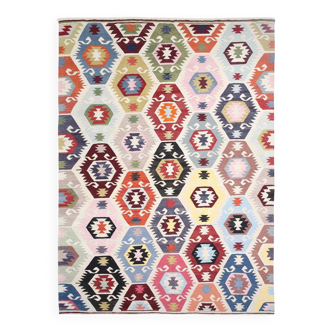 8x11 Vintage Multicolor Handmade Wool Kilim Rug, 254x348Cm