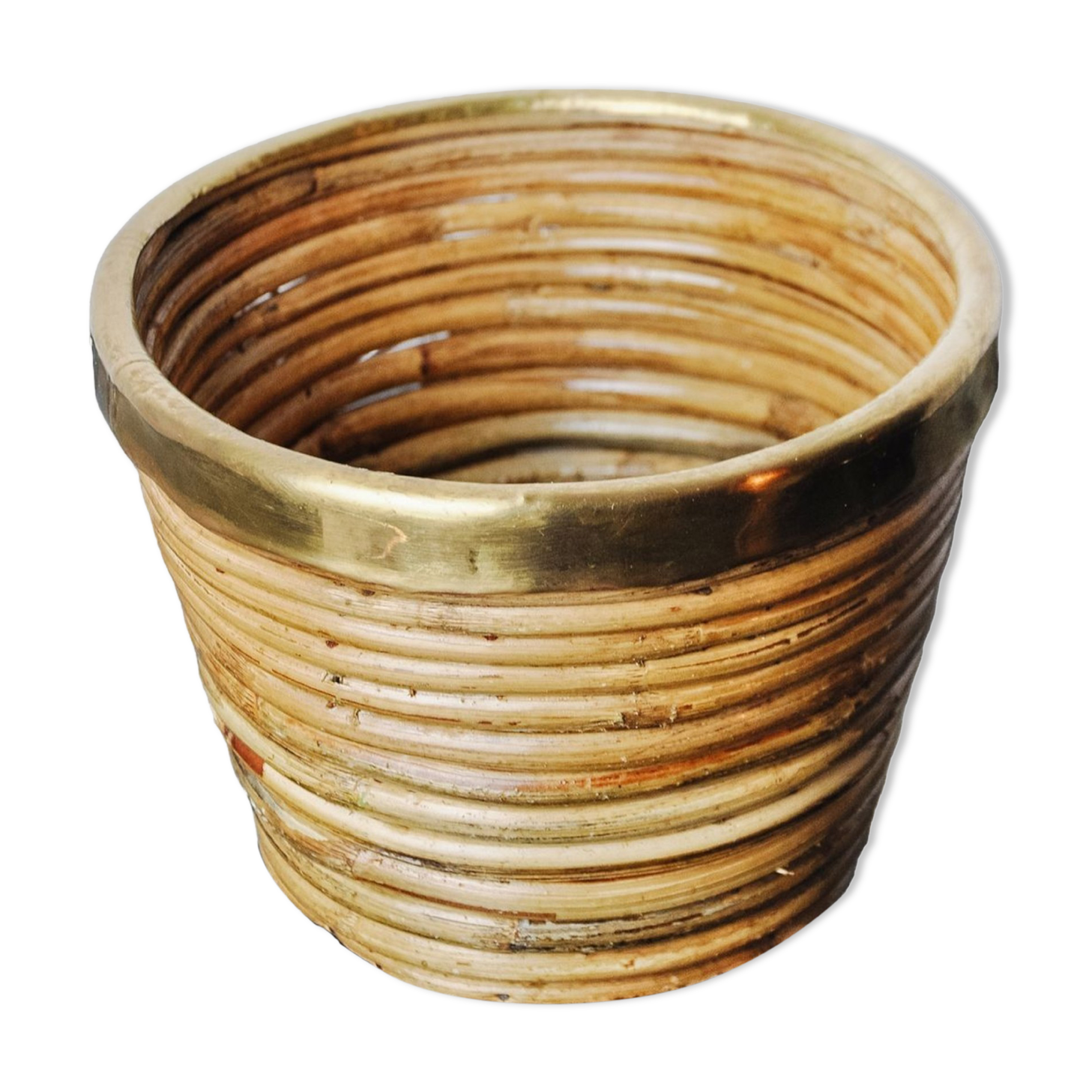 Rattan and brass basket, Italy, 1970