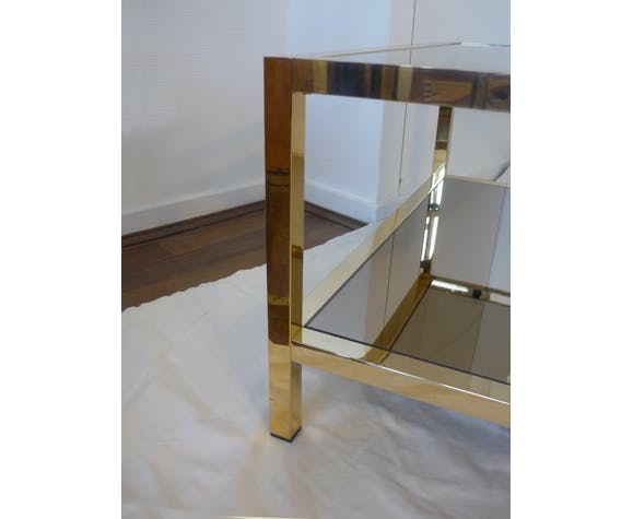 Gold metal coffee table with two glass and mirror trays 70