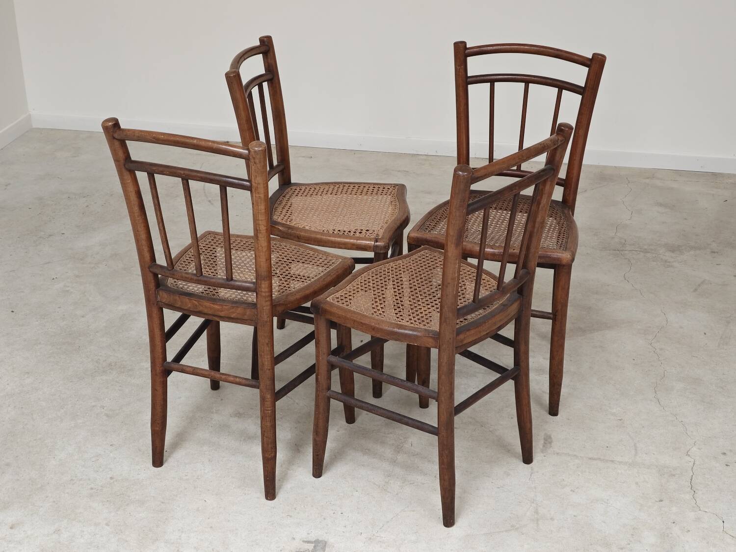 Set of 4 old Thonet style cane bistro chairs from the 1930s