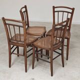 Set of 4 old Thonet style cane bistro chairs from the 1930s