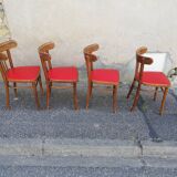 Set of 4 chairs bistro wood and red skai