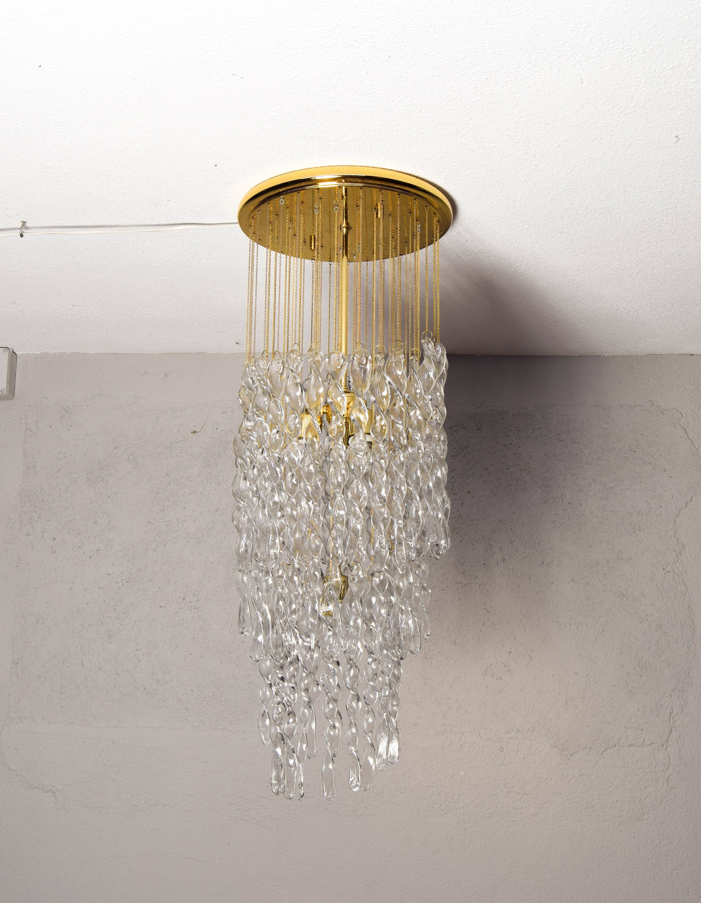 Murano glass and brass spiral chandelier, Italy, 1970s