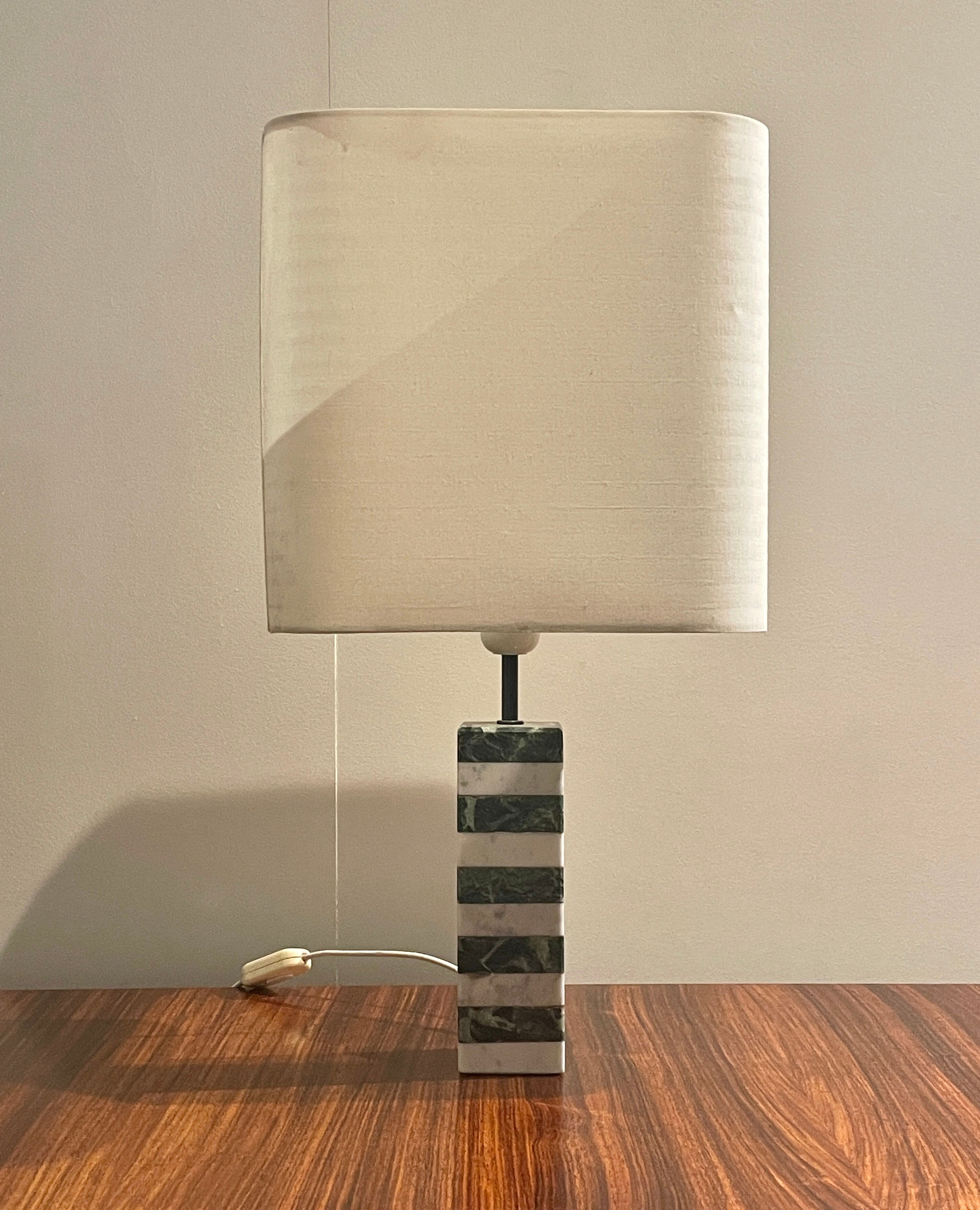 Pair of white and green marble lamps, 1970's