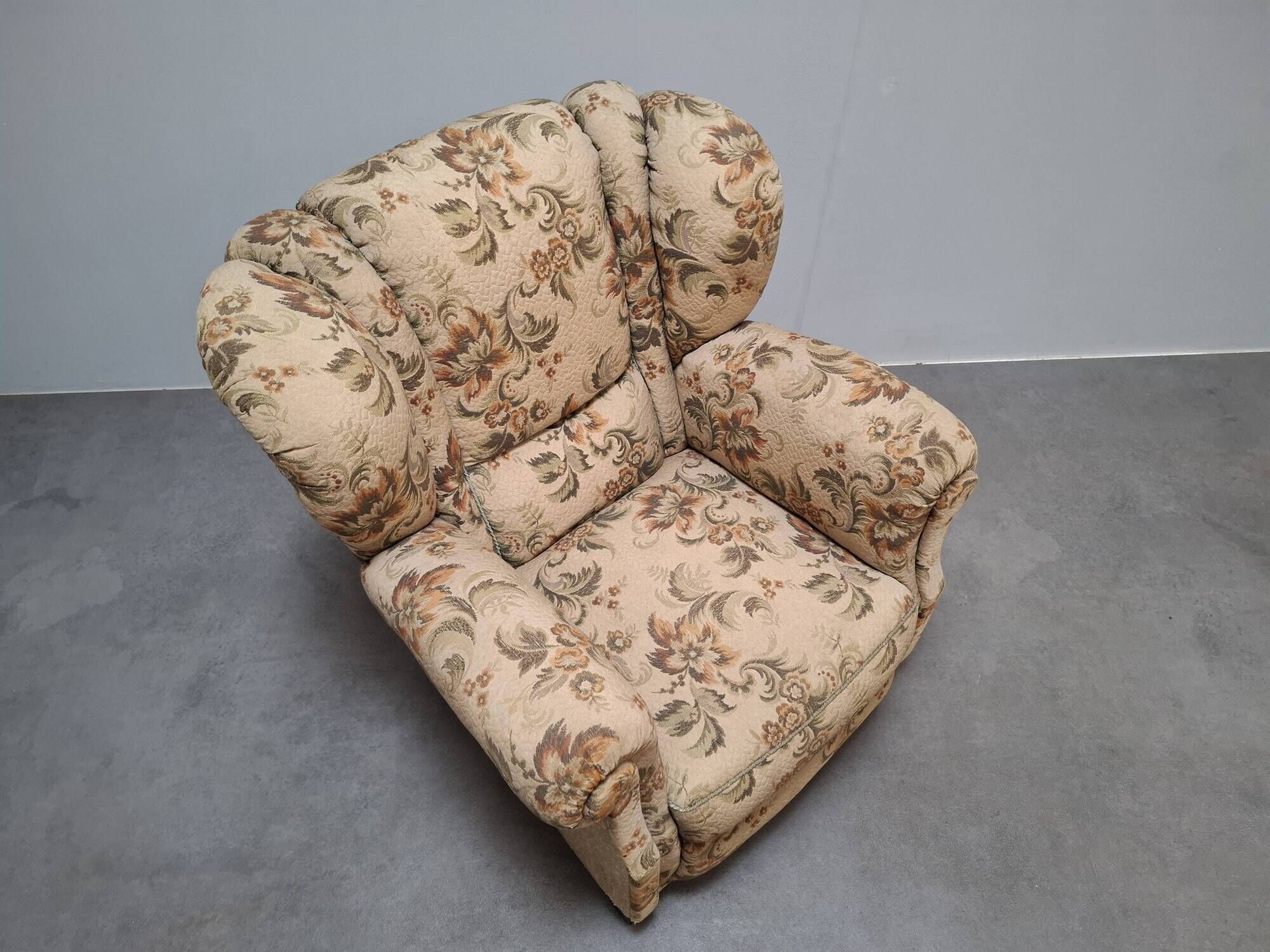 1930s Art Deco Czech Floral Upholstered Wingback Armchair