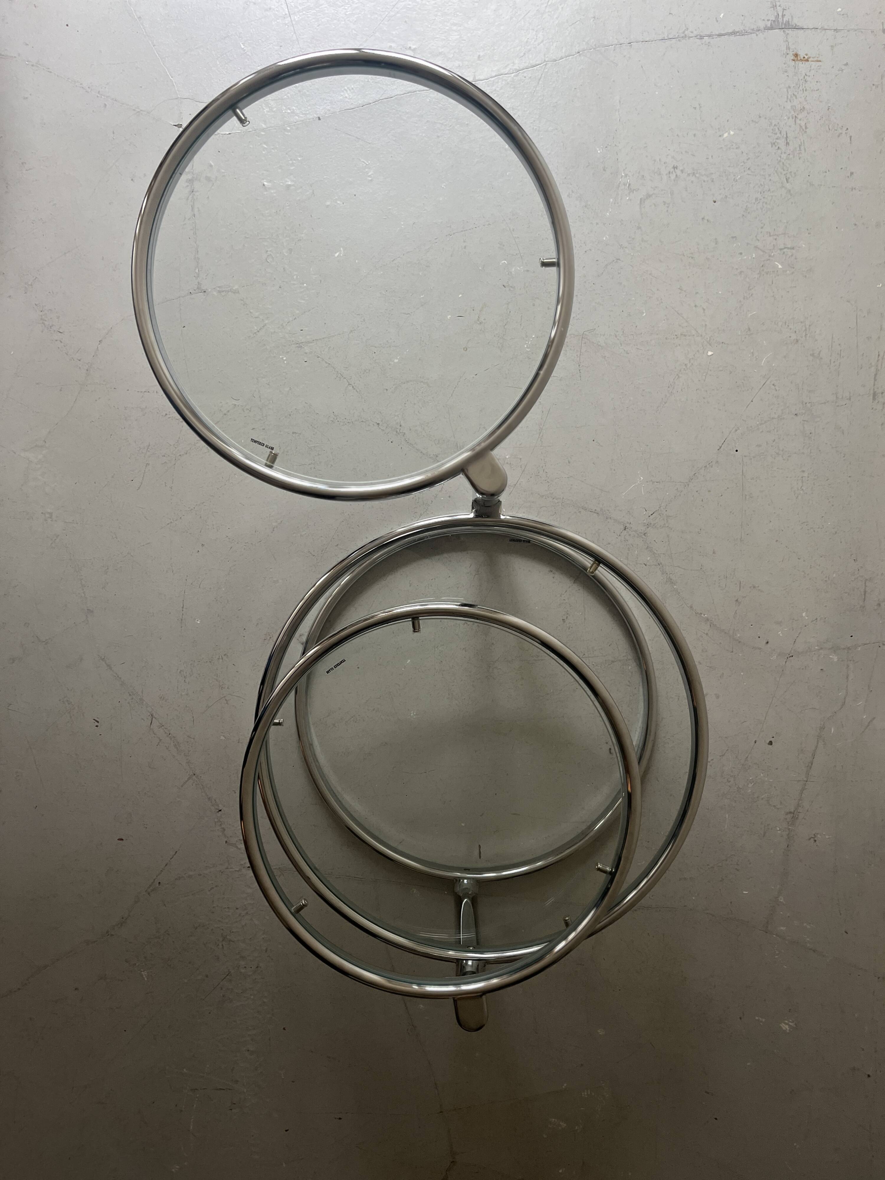 round and rotating coffee table in glass and chrome, design 1970