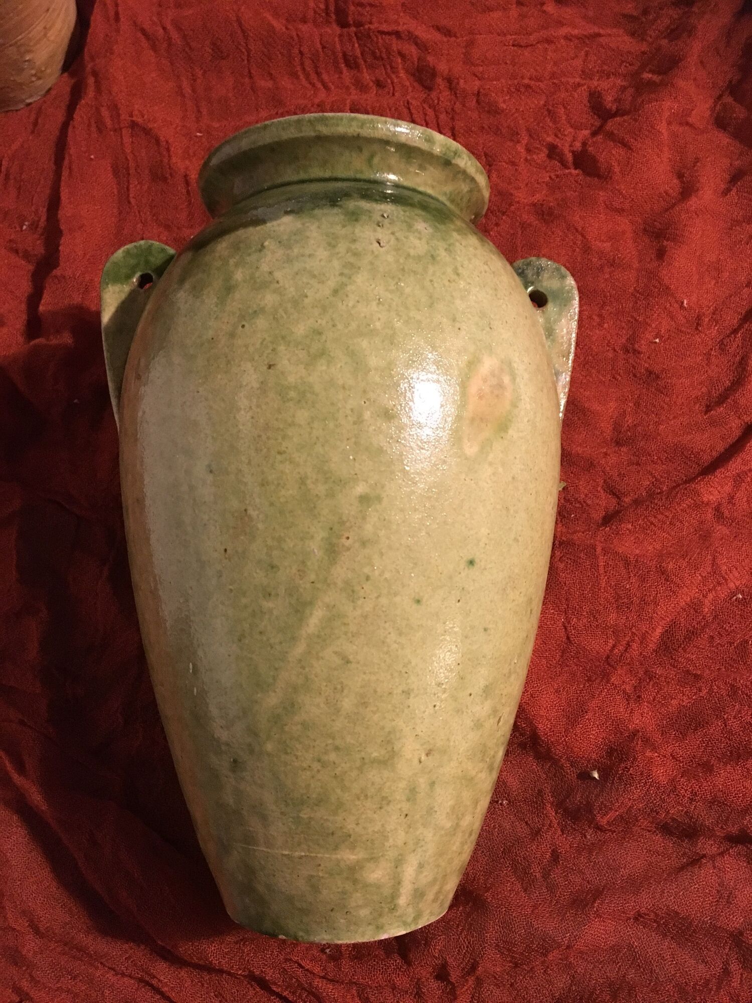 Duo de jarres terre cuite vernissées verte