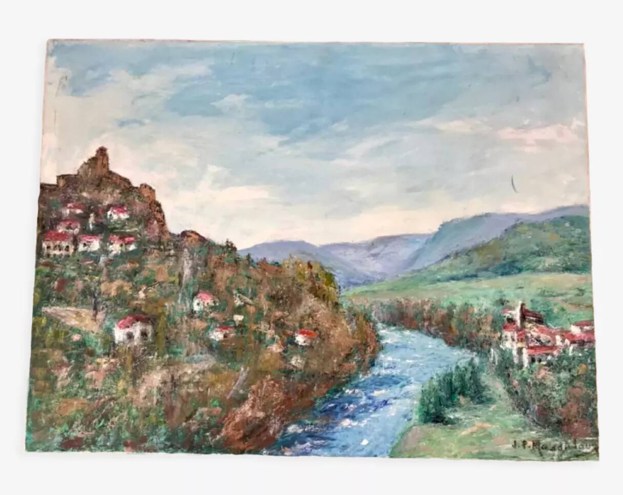 Oil painting on canvas castle signed vintage