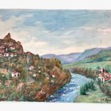 Oil painting on canvas castle signed vintage