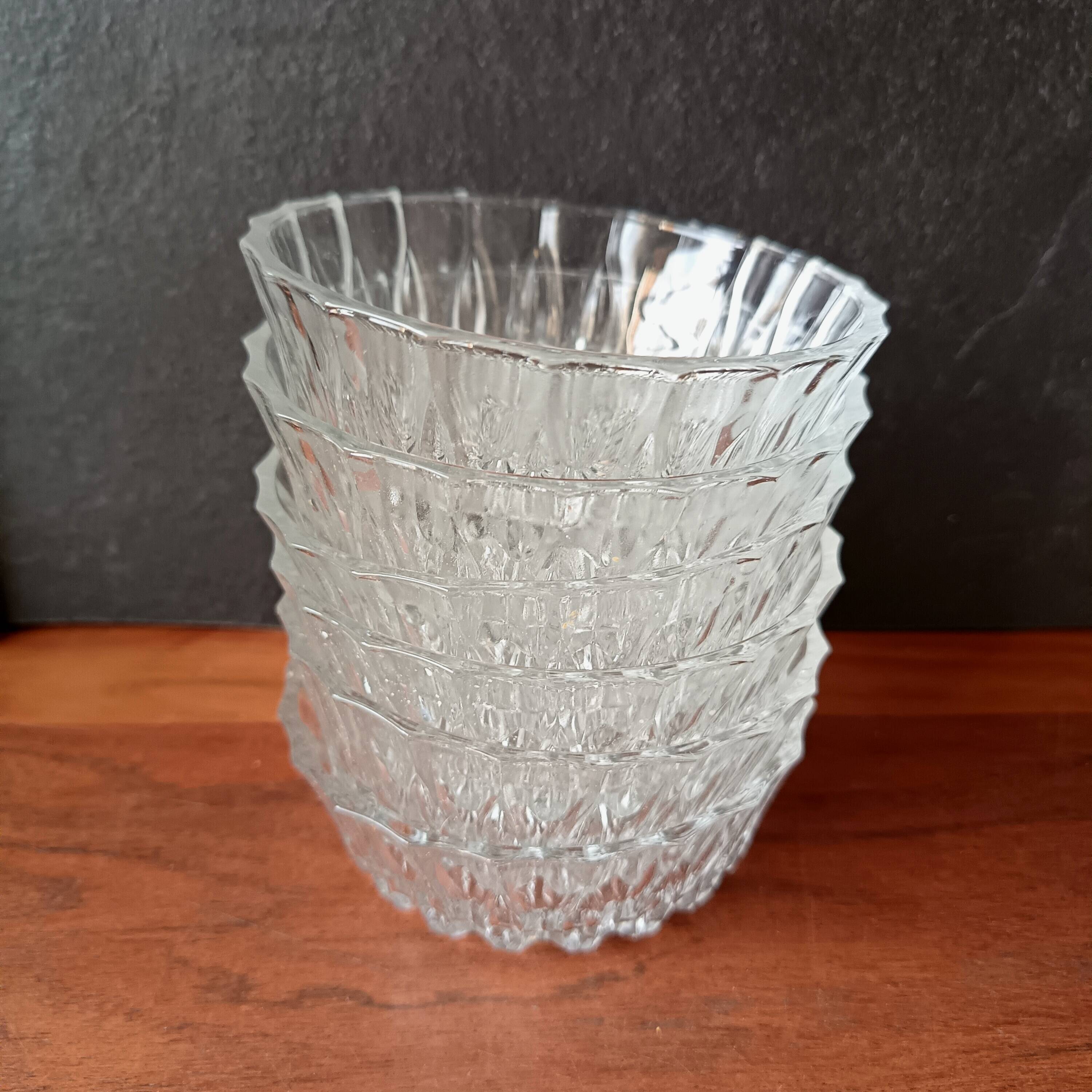 Vintage glass dessert service, bowls and serving dish.