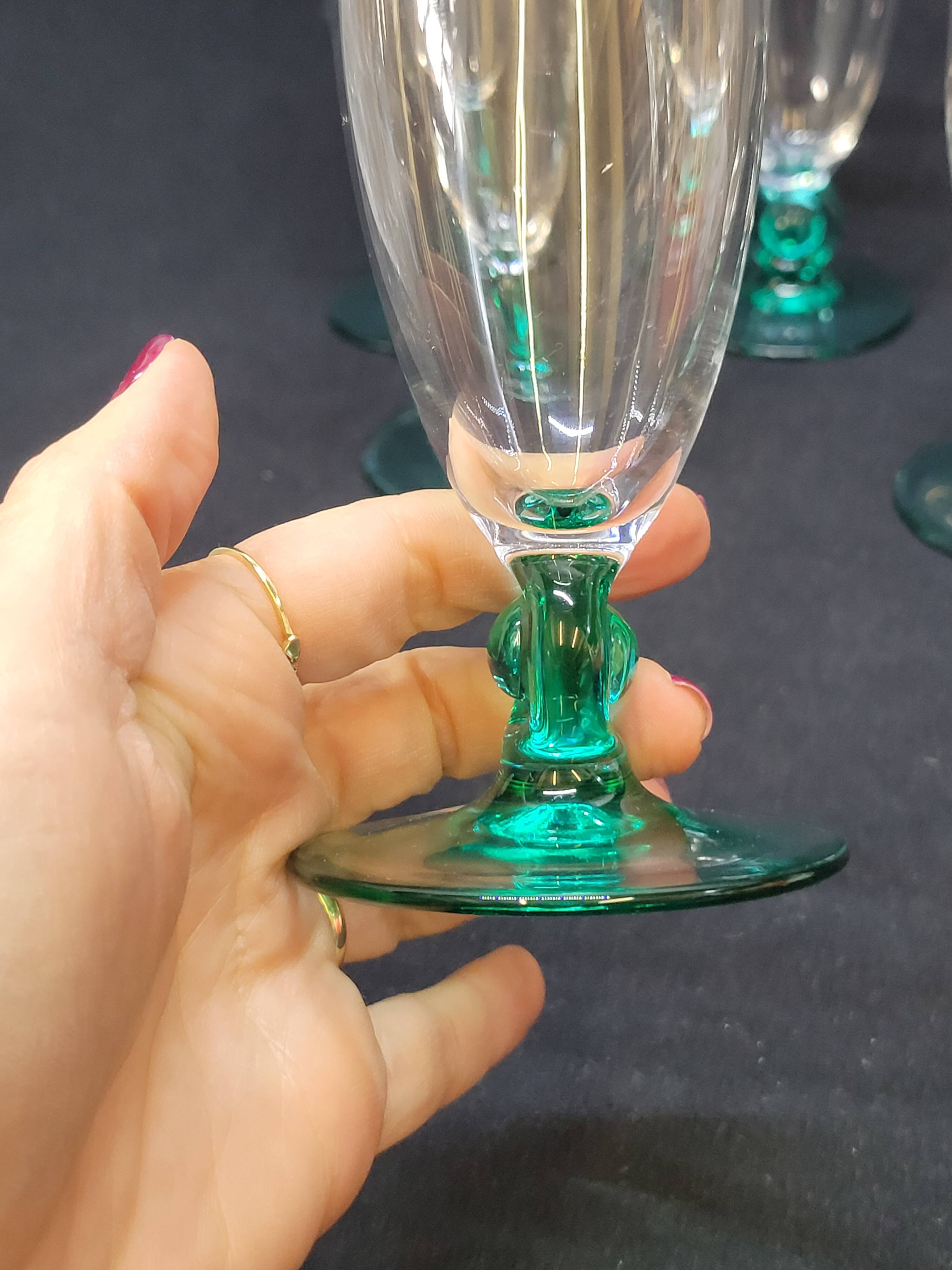 6 Luminarc molière champagne flutes aqua green foot