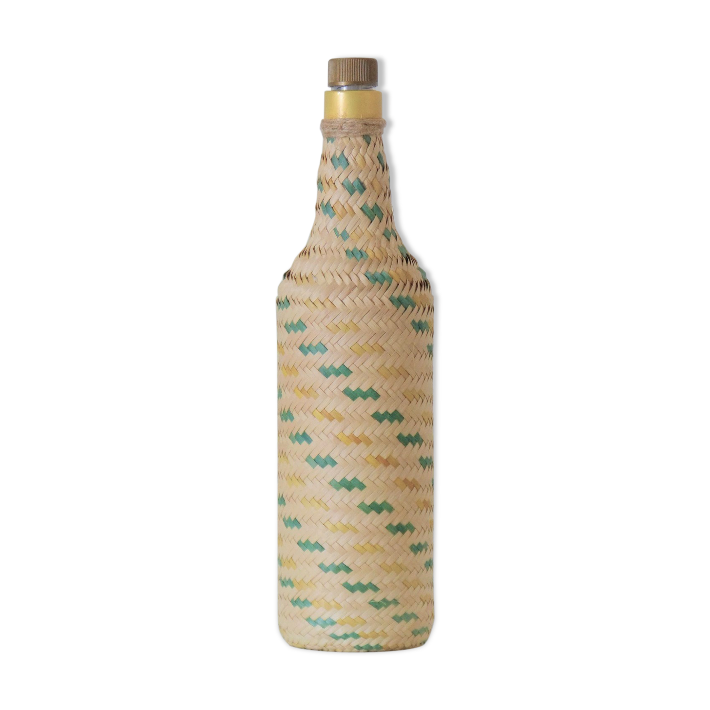 Glass and wicker bottle