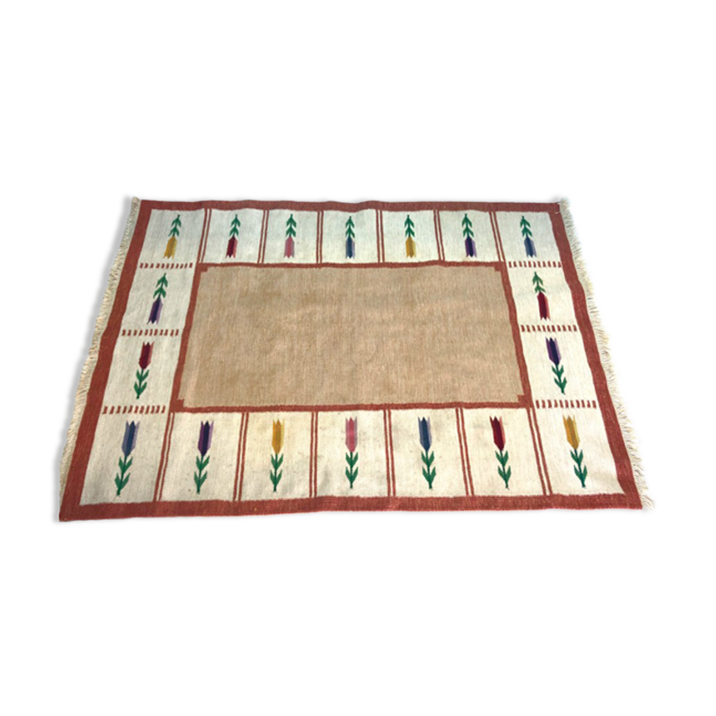 Vintage swedish flat weave Röllakan floral rug 1960s handmade, wool