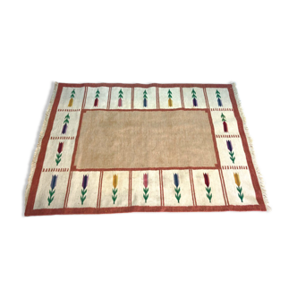 Tapis vintage suédois Röllakan floral des années 1960 Fait main, Laine